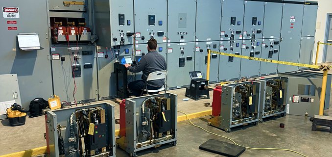 Switchgear lineup opened for field service and diagnostics